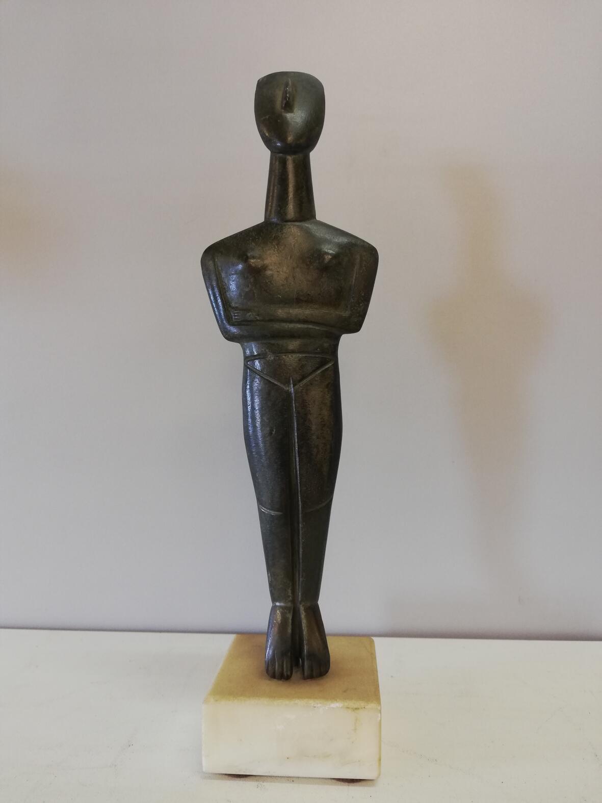 Bronze Figur mit Marmorsockel, Kykladenidol