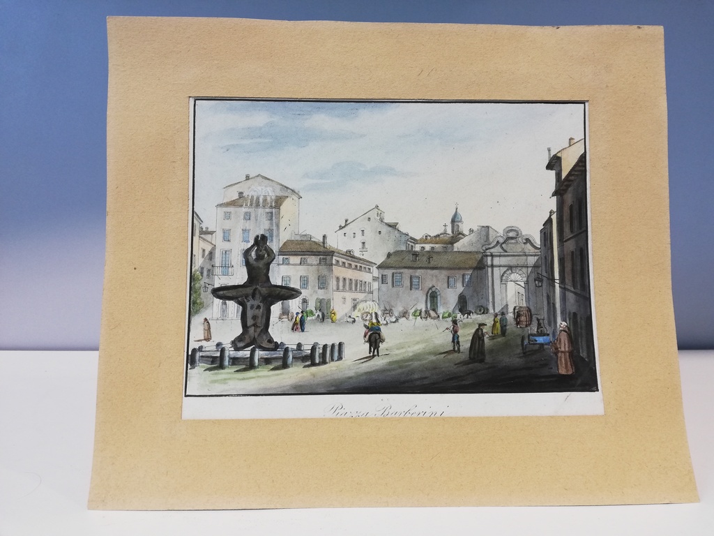 Aquarell ,, Piazza Barberini ,, in Rom