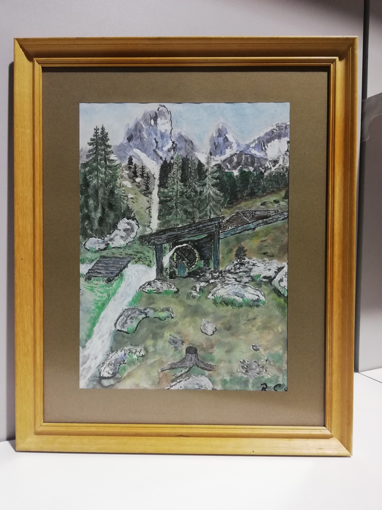 Mühle in Berglandschaft, Aquarell