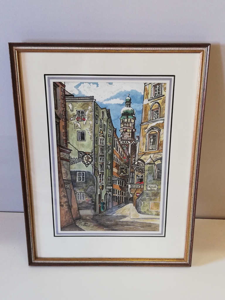 Aquarell - Altstadtstrasse mit Turm