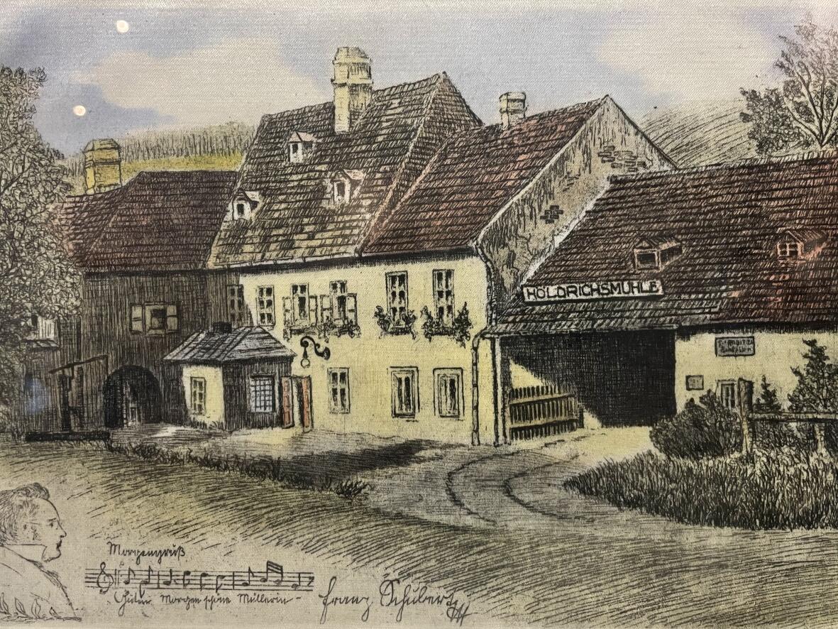 H. Lorsch (?), Schubertgedenkort Höldrichsmühle in der Hinterbrühl, Radierung