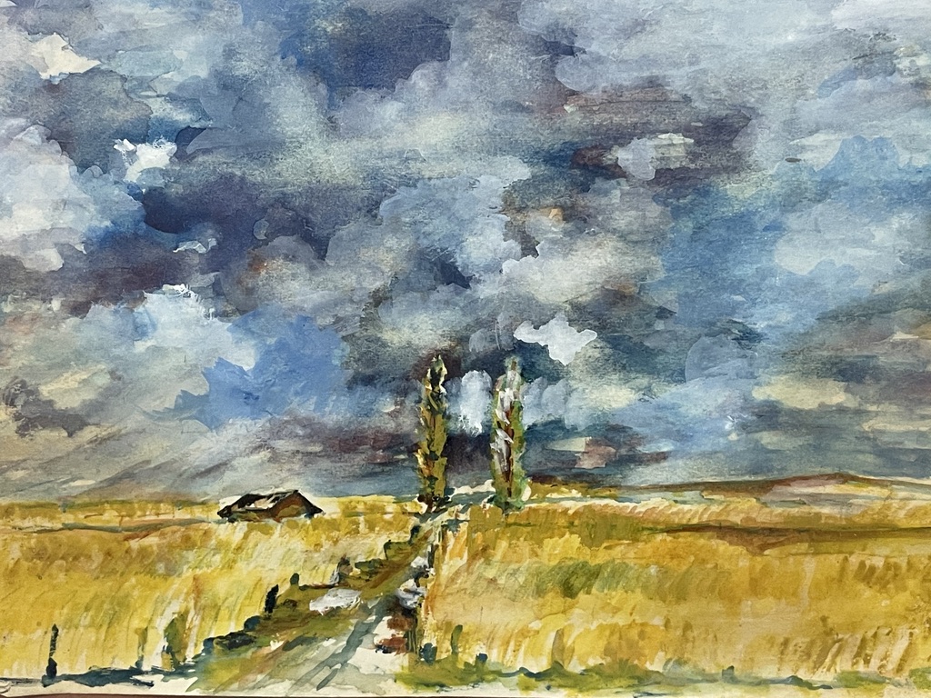 Flache Landschaft, kleines Aquarell